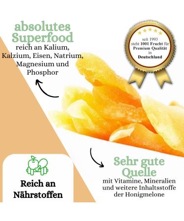  1001 Frucht 1001 Fruit Candied Honeydew Melon 1000g Lightly Curly | Aromatic Candied Fruits without Additives | Premium Dried Fruits | Pieces of Thai Melon as a Healthy Fruit Snack - Buy Online on GoSupps.com