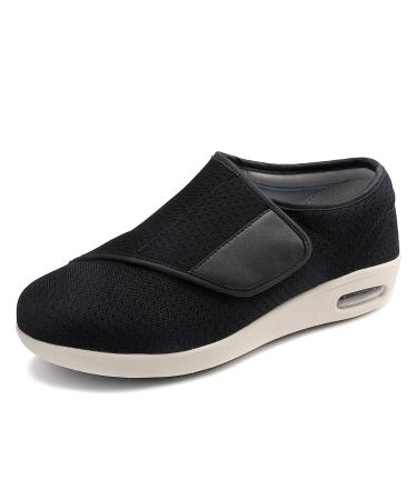 YUKTOPA Men's Diabetic Shoes Wide for Men Adjustable Closure Breathable Lightweight Width X-Wide Non Slip for Swollen Feet Edema Widening Walking Shoes 10 Wide Black