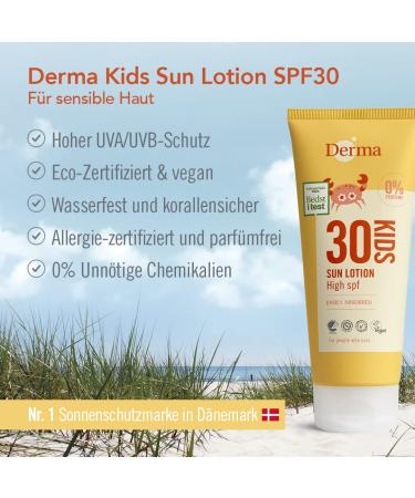 Derma Sonnenschutz Lotion f r Baby & Kinder LSF 30 | Hypoallergen & Parf mfrei | wasserfester Sonnenschutz f r empfindliche Haut | UVA-UVB | 200 ml - Buy Online on GoSupps.com