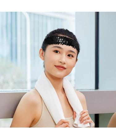 Uonlytech Sequin Headband Adjustable Non Slip Wide Headband Sparkly Black Headband Sports Bling Hairband 1920s Glitter Headdress for Women Girls - Buy Online on GoSupps.com