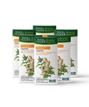Four O'Clock Herbalist Digestive Herbal Tea Non-Gmo Kosher Gluten-Free 6 Pack of 20 Teabags