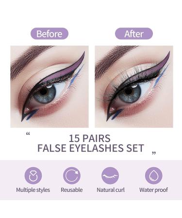 15 Pairs MAGEFY Fake Eyelashes: Handmade Cat Eye Lashes, 3 Styles, Natural Faux Mink, Reusable - 15mm-18mm - Buy Online on GoSupps.com