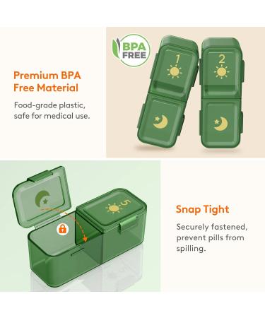 Lifewit Weekly Pill Organizer - 2x Daily Portable Travel 7-Day Lightproof Pill Box for Medicines Vitamins & Fish Oils - Green - Buy Online on GoSupps.com