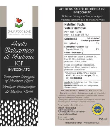 EMILIA FOOD LOVE Balsamic Vinegar of Modena Aged PGI - Made in Italy - Aceto Balsamico di Modena IGP Invecchiato - Buy Online on GoSupps.com