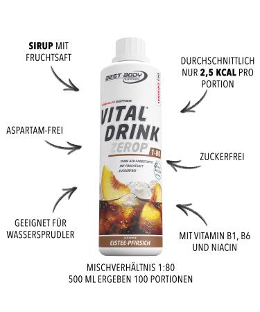 Best Body Nutrition Vital Drink Zerop - Iced Peach Beverage Concentrate - Sugar-Free Syrup (500 ml) - Makes 40 Liters - 1 Pack - Buy Online on GoSupps.com