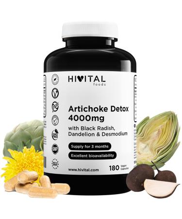 Artichoke Detox 4000 mg. 180 vegan capsules for 3 months. Made with Artichoke Black Radish Dandelion and Desmodium. Diuretic that detoxifies the liver and kidneys and improves digestion