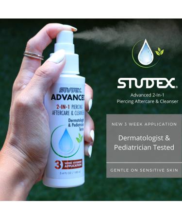Studex Advanced Piercing Aftercare & Cleanser 3.4oz - Hypochlorous Acid Solution | Gentle Care for Pierced Ears | Sensitive Skin Friendly | Earring Cleaner - Buy Online on GoSupps.com