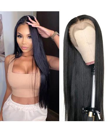 Brazilian Straight Lace Front Wigs Human Hair 13x4 HD Lace Frontal Human Hair Wigs for Black Women 150% Density Pre Plucked Straight Human Hair Wigs with Baby Hair (30 Inch) 30 Inch straight lace front wigs human hair