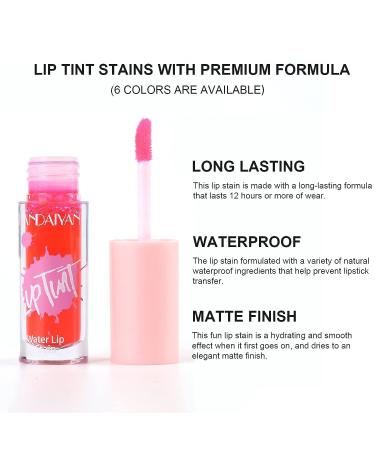 Kimieye 6-Color Long-Lasting Lip Tint Stain Set | Waterproof Matte Finish Liquid Lipstick for Women - High-Pigmentation & Non-Sticky Formula - Vivid Colors - 1oz - Buy Online on GoSupps.com