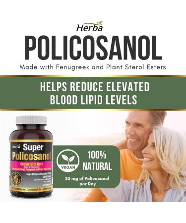 Herba Policosanol 20mg with Plant Sterols and Fenugreek - 120 Vegetable Capsules | Cholesterol Supplement to Lowering and Supporting Healthy Cholesterol Levels and Heart Health | Made in Canada - Buy Online on GoSupps.com