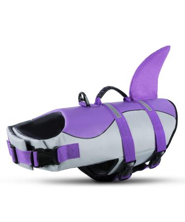 Queenmore life jacket Dog adjustable dogs life jacket ripstop lifeguard with high buoyancy and durable rescue handle for dogs for medium -sized dogs (purple l) l Purple Shark - Buy Online on GoSupps.com