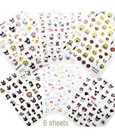 6 Sheets Kawaii Nail Stickers - Cute Cartoon Design, 3D Self-Adhesive Decals for Women, Girls, Kids - Nail Decor Supplies for Manicure - Buy Online on GoSupps.com