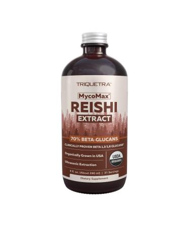 Organic Reishi Mushroom Extract - 70% Beta Glucans - Highest Active Nutrient Levels, Max Potency Cordyceps Tincuture, US Grown + Ultrasonic Extraction - Energy, Immunity, Sleep and Stress - 8 oz. Liquid
