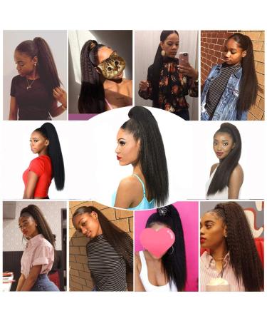 24 Inch Natural Long Yaki Curly Drawstring Ponytail Extension for Black Women - Clip in Hairpiece (1B) - Buy Online on GoSupps.com