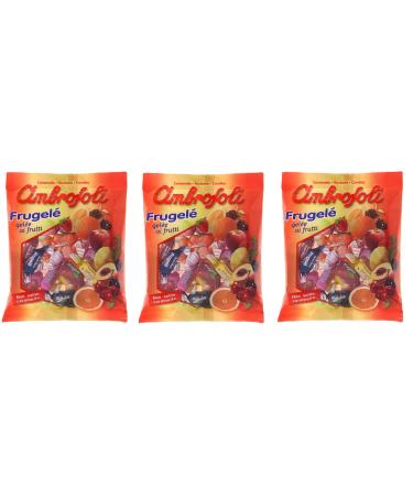 Ambrosoli Set of 3 Ambrosoli Frugel fruit jellies in strawberry lemon orange black cherry peach and blackberry flavors 130g bags of soft fruit candies