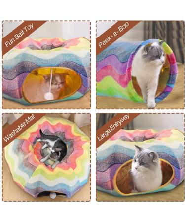 HOMEYA Cat Dog Tunnel Bed with Mat | Collapsible 3 Way Cat Tube Condo Play Toy | Peek Hole & Fun Ball | Indoor Outdoor Interactive Hideout Exercising House | Toys for Pet Kittens Kitty | Multi-colored Full-Moon - Buy Online on GoSupps.com