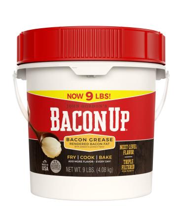 Bacon Up Bacon Grease for Cooking - 9lb Pail of Authentic Bacon Fat for Cooking, Frying and Baking - Triple-Filtered for Purity, No Carbs, Gluten-Free and Shelf-Stable