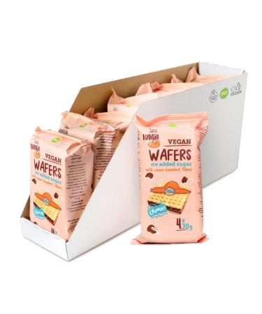 SUPER FUDGiO SUPER FUDGiO Organic Waffles with Cocoa and Hazelnut Cream without Sugar or Palm Oil - Vegan Snack No Sugar Added - 4 x 30g