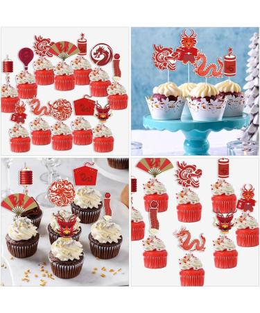 VILLCASE 24pcs Chinese New Year Cupcake Toppers Cake Picks 2024 Year of Dragon Cake Decorations Chinese Lunar Year Spring Festival Party Supplies - Buy Online on GoSupps.com