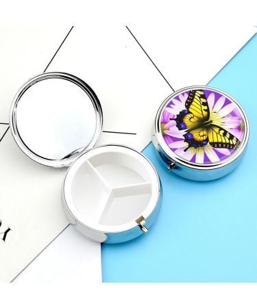 Travel Pill Box - 3 Compartment Portable Pill Organizer with Spring Butterfly & Flower Print - Small Round Medicine Case for Purse & Pocket - Buy Online on GoSupps.com
