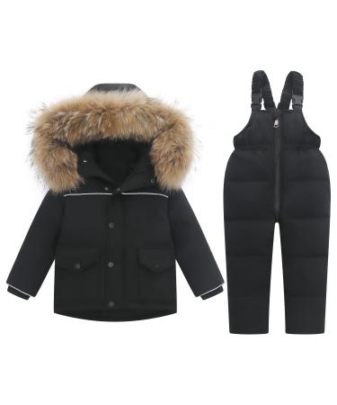 Kids Snowsuit Set 2-Piece Ski Suits Winter Hooded Puffer Jacket and Snow Bib Pants Toddler Ultralight Skisuit Set 18-24 Months