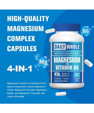 Magnesium Glycinate 4-in-1 Complex 90 Capsules of Magnesium Glycinate Citrate Malate L-Threonate & Vitamin B6 Supplement for Health | Third Party Tested Non-GMO Gluten Free - Buy Online on GoSupps.com