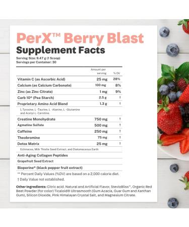 Happy Co PerX Berry Blast - 30 Servings Sugar-Free Healthy Energy Drink with Nootropics Vitamins Gluten-Free Collagen Peptides - Mix with Water for Energy & Nutrition - Buy Online on GoSupps.com