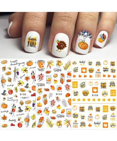 12 Sheets Fall Nail Art Stickers - 3D Autumn Leaves & Thanksgiving Designs for Women | Self-Adhesive Nail Decals & Accessories - Buy Online on GoSupps.com