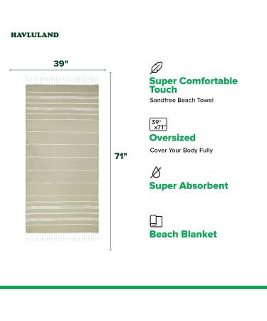 HAVLULAND Sale Pack of 2 Turkish Beach Towels - 100% Cotton, Super Absorbent, Quick-Dry, Sand Free - Oversized 71x39 Lightweight Blanket - Soft Bath Towel for Travel - Beige - Buy Online on GoSupps.com