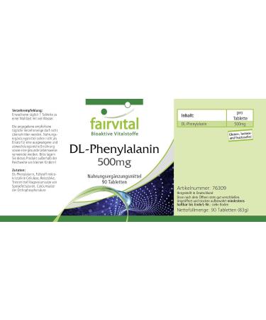 Fairvital | DL-phenylalanine 500mg - 3 month box - VEGAN - Highly dosed - 90 tablets - DLPA - Buy Online on GoSupps.com
