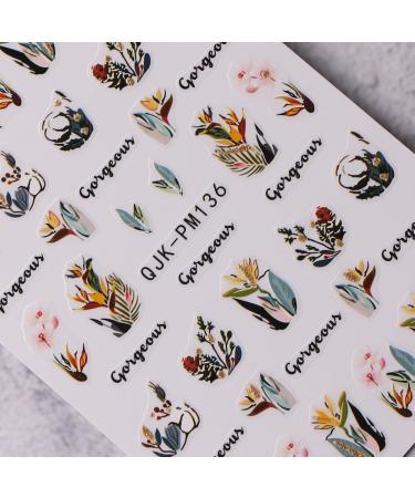 JMEOWIO 10 Sheets Glitter Spring Flower Nail Art Stickers Decals Self-Adhesive Colorful Summer Floral Nail Supplies Nail Art Design Decoration Accessories - Buy Online on GoSupps.com