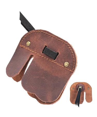 Perogen Archery Finger Tab-Cow Leather Fingers Protector for Recurve Bows Hunting Finger Protector Brown Medium