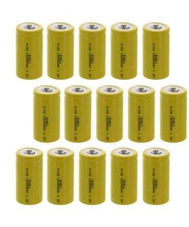 Exell Battery 15-PACK C Size 1.2V 3000mAh NiCD Button Top Rechargeable Battery for Flashlights instruments/equipment electric razors toothbrushes radio controlled devices electric tools