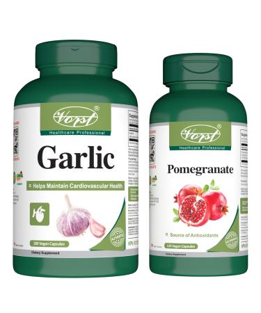 VORST Garlic 180 Vegan Capsules & Pomegranate Extract 120 Vegan Capsules (Combo Bundle 2 Bottles)