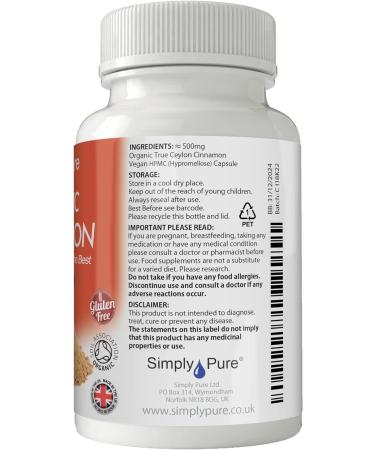 Organic Vegan Cinnamon Capsules x 90 - 500mg, Soil Association Certified, Gluten & GM Free - Buy Online on GoSupps.com