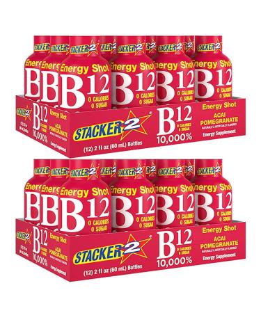 BASED BOX Stacker 2 Vitamin B Complex B12 B6 B3 Liquid Energy Shots - Vegansafe & Vegan Cyanocobalamin 10 000% DRV - B-6 Pyridoxine 40mg - B3 Niacinamide (Niacin) 20mg Bundle Pack (2oz Pack of 24) 2 Fl Oz (Pack of 24)