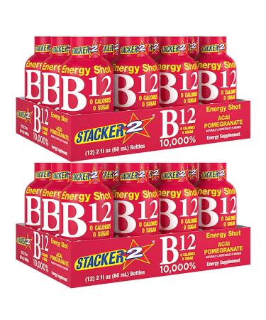BASED BOX Stacker 2 Vitamin B Complex B12 B6 B3 Liquid Energy Shots - Vegansafe & Vegan Cyanocobalamin 10 000% DRV - B-6 Pyridoxine 40mg - B3 Niacinamide (Niacin) 20mg Bundle Pack (2oz Pack of 24) 2 Fl Oz (Pack of 24) - Buy Online on GoSupps.com