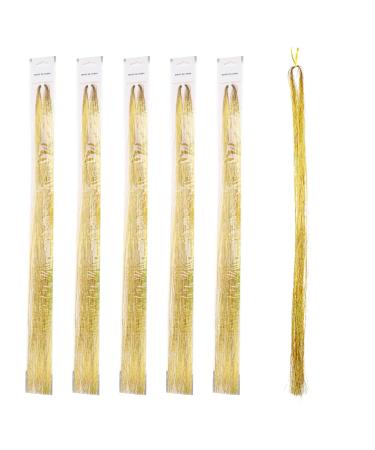 Lurrose 750pcs/ 5 packs hair lametta sparkling hair extensions hair tinsel lametta glitter strands party hair accessories for women girls golden