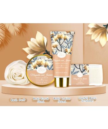 Mother's Day Bath Spa Gift Basket for Women - Magnolia & Jasmine Home Spa Kit with Body Lotion, Shower Gel, Bubble Bath, Scrub, Salt & Bomb - Buy Online on GoSupps.com