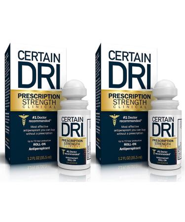 Certain Dri Prescription Strength Clinical Antiperspirant Roll-On Deodorant Hyperhidrosis Treatment for Men & Women Unscented 1.2 Fl oz 2 Pack