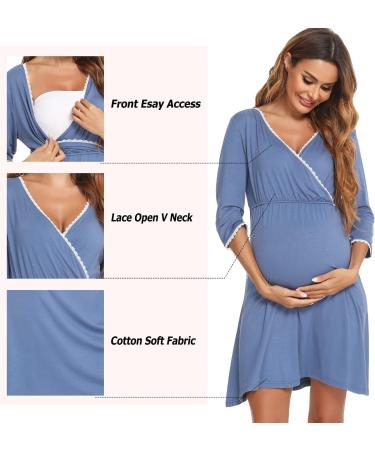 Sykooria Women's Cotton Nursing Nightdress | 3/4 Sleeves Maternity Nightgown - Blue XL - Buy Online on GoSupps.com