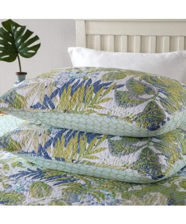 Tropical Plants Pattern Cotton Quilted Bedspread Quilt Sets 3 Pieces Printed Coverlet Set Classic Bohemian Pattern Green Queen Size Soft (Green Queen(91"x98")) - Buy Online on GoSupps.com