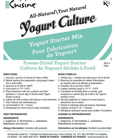 Euro Cuisine RI1020 All Natural Yogurt Culture Starter 10 x 3g Packets - 1 Pack - Buy Online on GoSupps.com