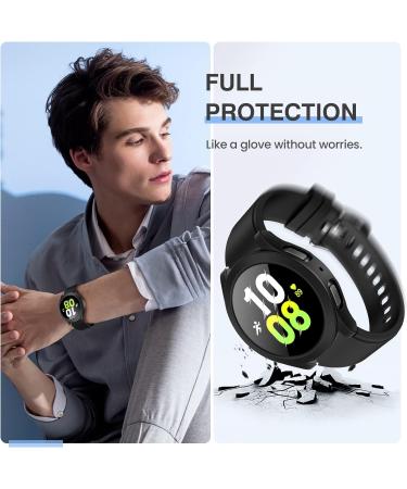 2Pack Tensea Samsung Galaxy Watch 5/4 44mm Screen Protector Case - Matte Black | Protective Cover with Tempered Glass Film for Men and Women - Buy Online on GoSupps.com