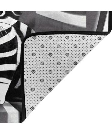 Black and White Striped Kitten Flannel Non-Slip Floor Mat - 63x48 Inches Comfortable & Lint-Free Perfect for Home & Office - Shop Internationally - Buy Online on GoSupps.com