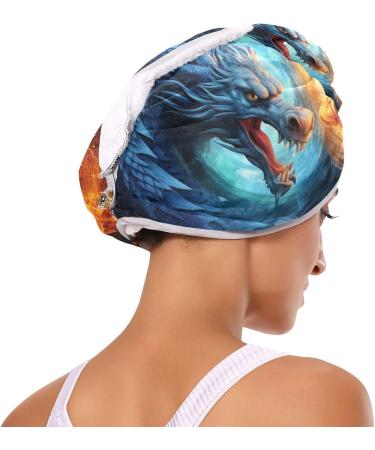 Super Absorbent Blue Red Fire Dragons Hair Towel 2 Pack | Quick Dry Hair Turbans for Women & Girls - Buy Online on GoSupps.com