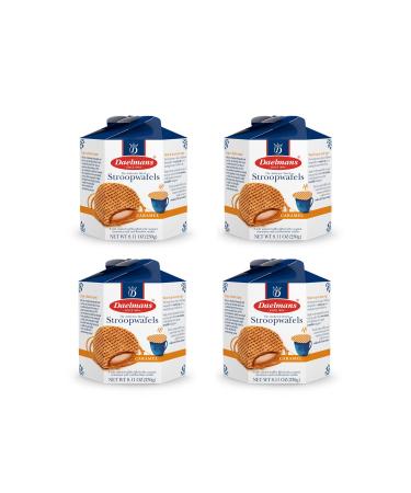 DAELMANS Stroopwafels, Dutch Waffles Soft Toasted, 4 Pack Assortment, Caramel, Office Snack, Kosher Dairy, Authentic Made In Holland, 8 Stroopwafels Per Box (4 Pack)