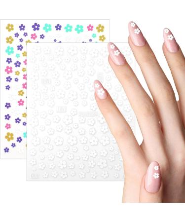 3D Nail Stickers Flower Nail Stickers Floral Self-Adhesive Small Cute White Flower Pink Peach Nail Design Stickers Colorful Manicure Decoration Nail Tips Decor Supplies for Women - Buy Online on GoSupps.com