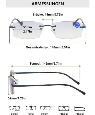 Lanomi Frameless Reading Glasses - Blue Light Filter UV400 Protection Gray Tinted Lens Rectangle Vision Aid 1.0x Magnification - International Shipping Available - Buy Online on GoSupps.com