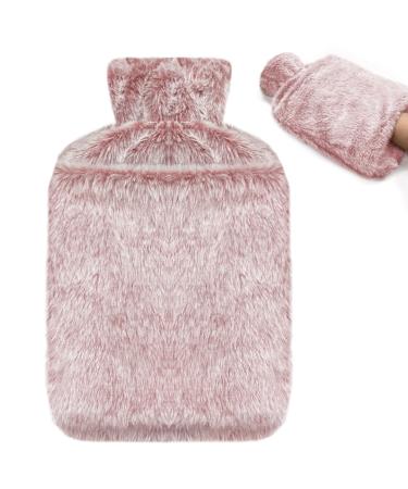 Jsdoin Hot Water Bottle with Luxury Cosy Faux Fur Cover UK 2L Leakproof Hot Water Bag for Neck Shoulder Pain and Hand Feet Warmer (Pink)